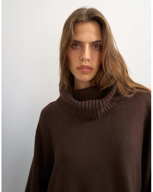 TOPSHOP Brown Knitted Wool Short Cape Jumper