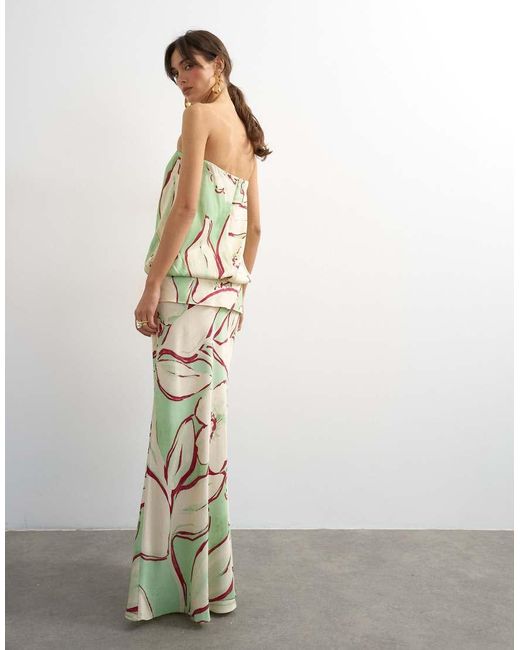 TOPSHOP White Satin Dropped Waist Blouson Bandeau Maxi Dress