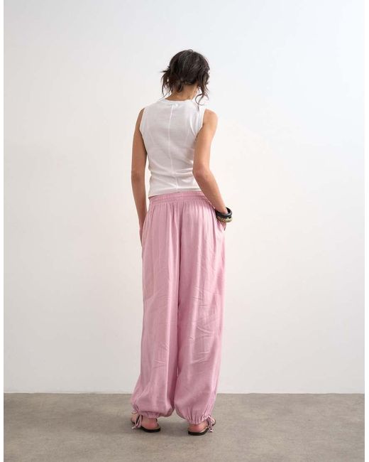 TOPSHOP Pink Linen Blend Elasticated Waist Balloon Pants