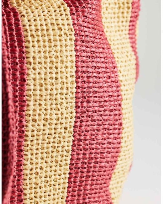 TOPSHOP Red Selia Large Stripe Straw Tote Bag