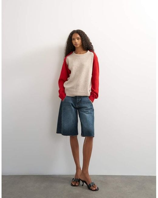 TOPSHOP Red Knitted Detachable Wrap Scarf Sweater