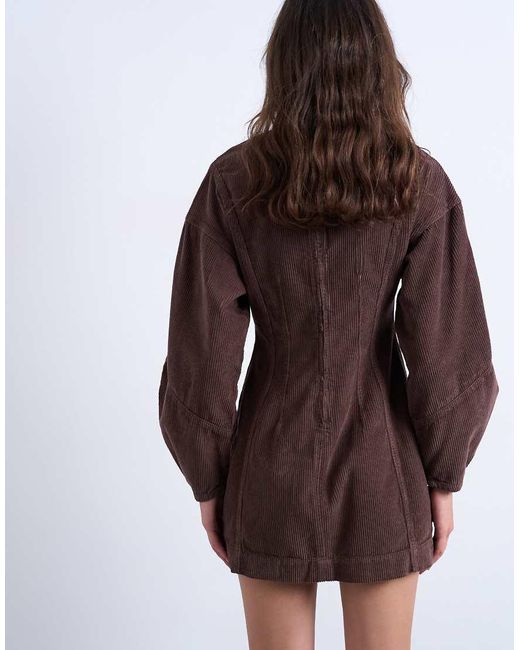TOPSHOP Brown Denim Ovoid Sleeve Mini Dress