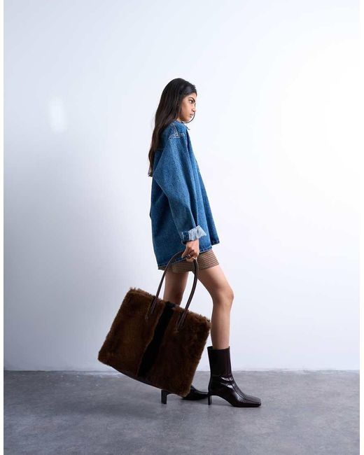 TOPSHOP Blue Teven Faux Fur Tote Bag