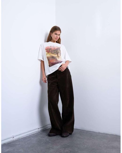 TOPSHOP White Graphic Oversized Retro Car Print Tee