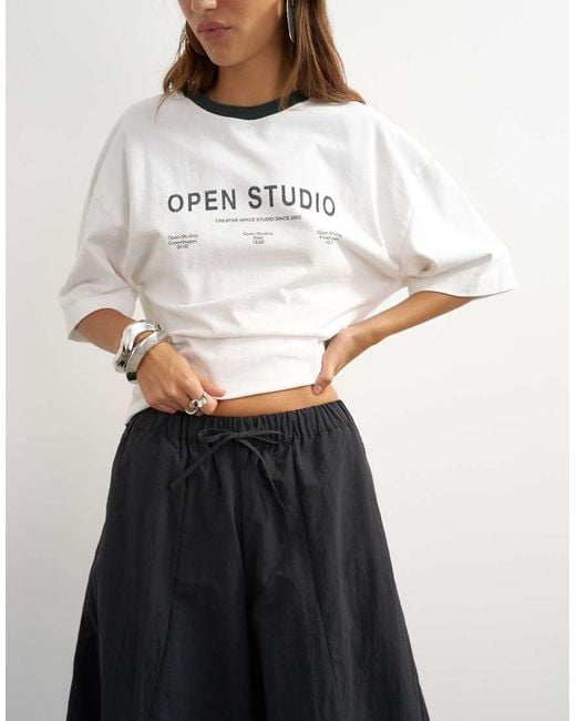 TOPSHOP White Techy Oversized Ovoid Mid Length Trouser