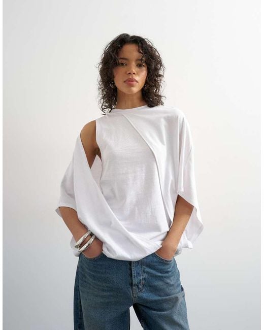TOPSHOP White Cape Draped Tee