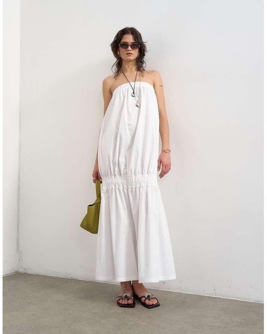 TOPSHOP White Poplin Bandeau Super Dropped Waist Maxi Dress