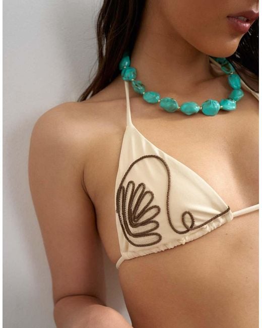 TOPSHOP Multicolor Sienna Embroidered Triangle Bikini Top