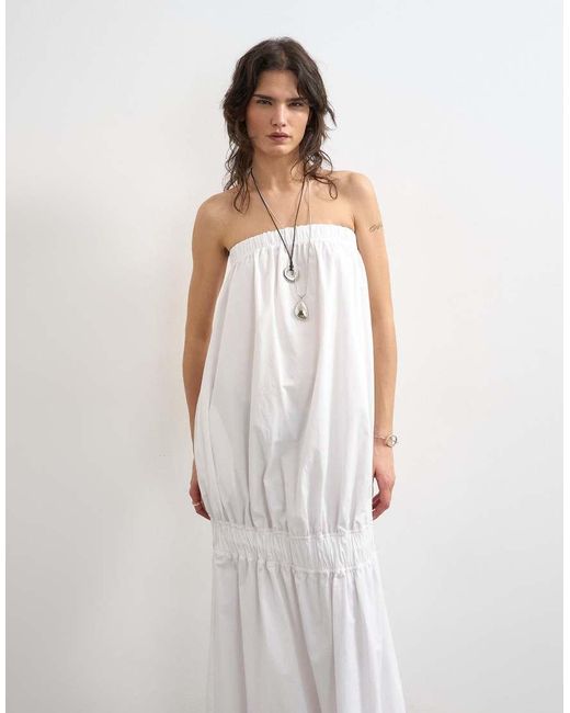 TOPSHOP White Poplin Bandeau Super Dropped Waist Maxi Dress
