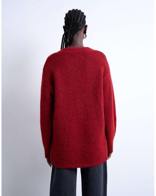 TOPSHOP Red Easy Oversized Boyfriend Fit Longline Knit Cardigan