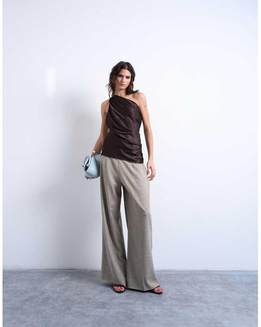 TOPSHOP Brown One Shoulder Top With Drape Back