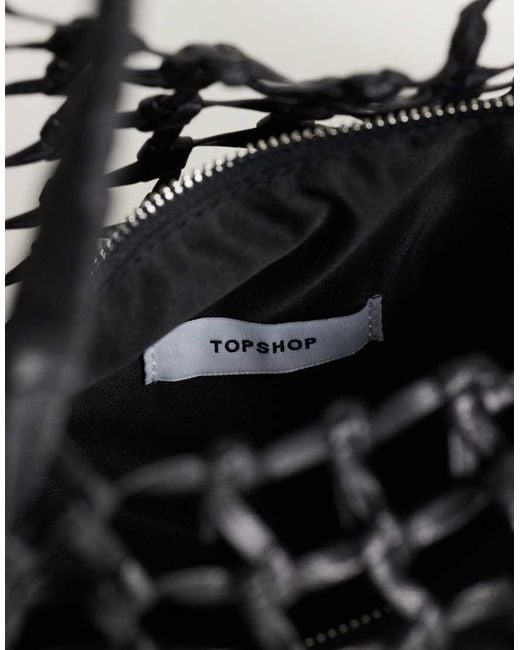 TOPSHOP Black Shia Medium Woven Shoulder Bag