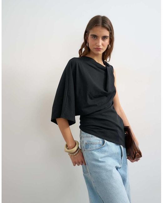 TOPSHOP Blue Twisted Strap Asymmetric Top