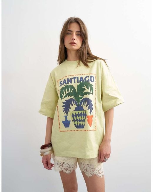 TOPSHOP Green Graphic Santiago Oversized Tee