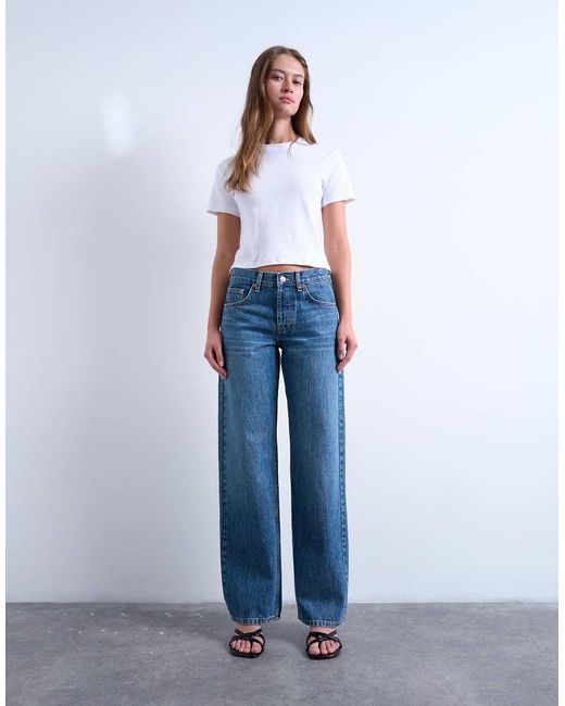 TOPSHOP Blue Ember Low Rise Straight Leg Jean