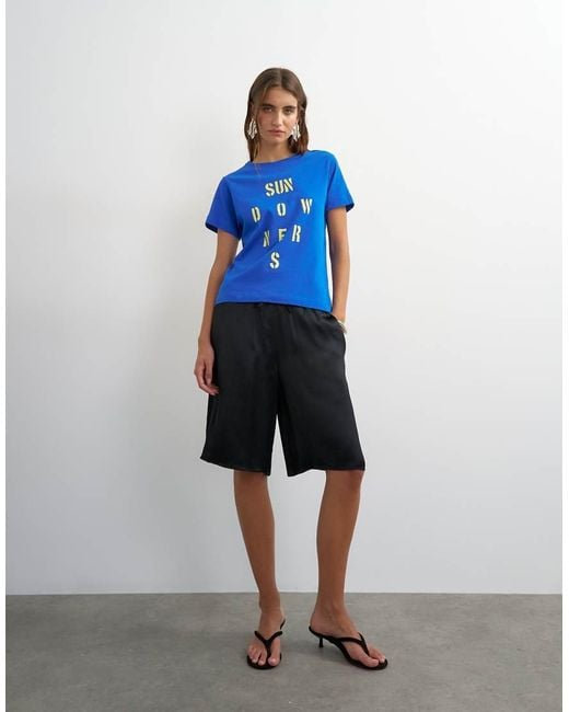 TOPSHOP Blue Satin Longline Bermuda Shorts