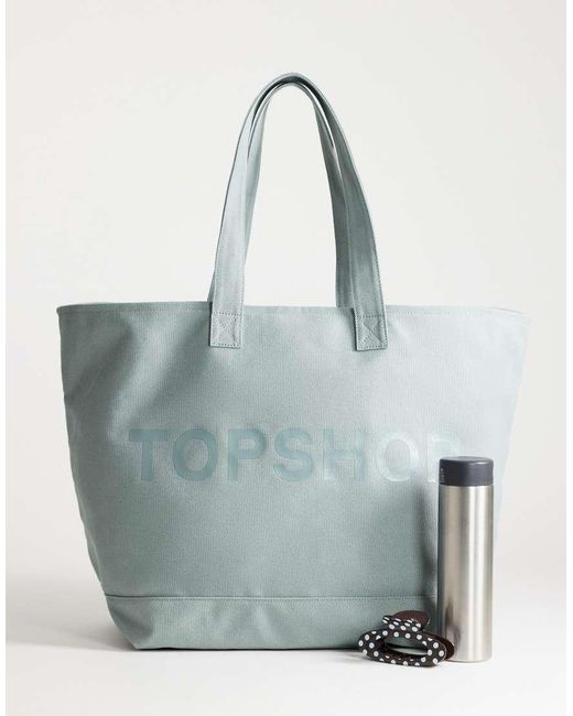 TOPSHOP Blue Large Canvas Tote Bag