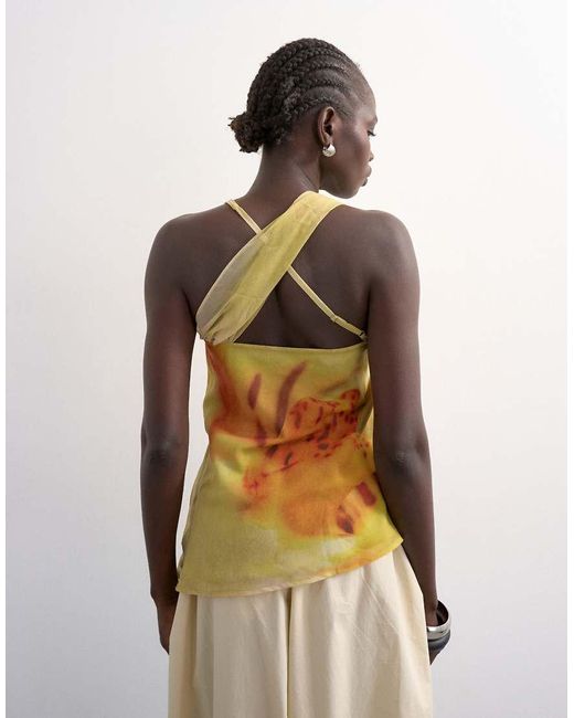TOPSHOP Yellow Draped Knot Shoulder Detail Top
