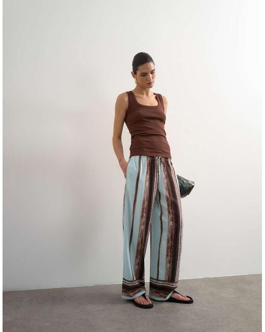 TOPSHOP White Linen Painted Stripe Straight Leg Trouser With Deep Cuff