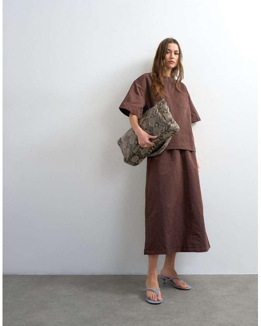 TOPSHOP Brown Elasticated Waist Woven Maxi Skirt