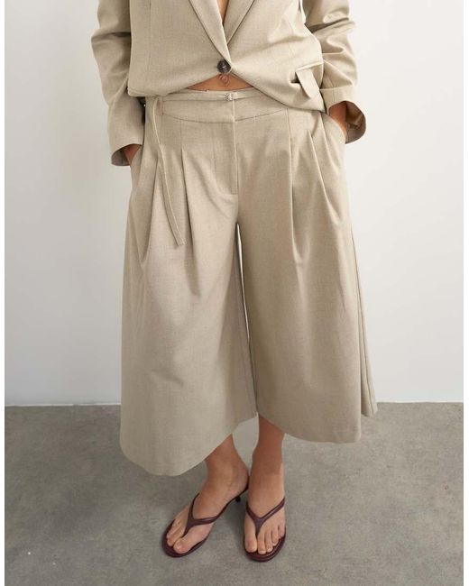 TOPSHOP Natural Belted Pleated Cropped Wide Leg Trouser