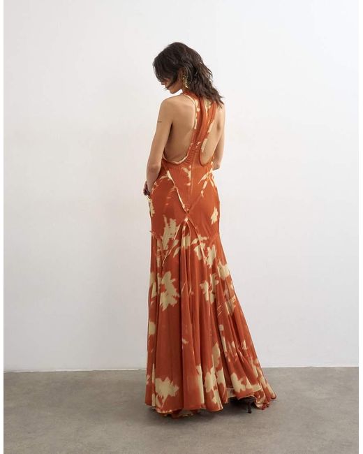 TOPSHOP Brown Premium High Neck Open Back Maxi Dress