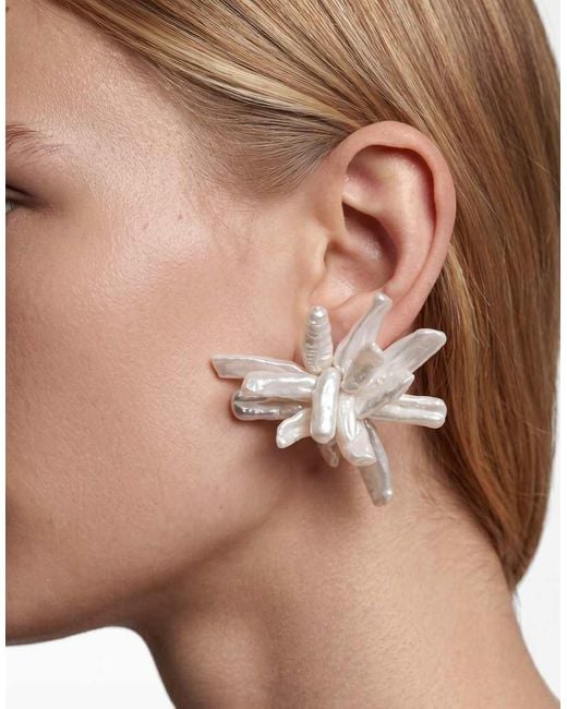 TOPSHOP White Ciara Statement Pearl Flower Earrings