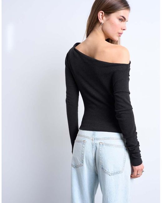TOPSHOP Blue Soft Touch Ruched Off Shoulder Top