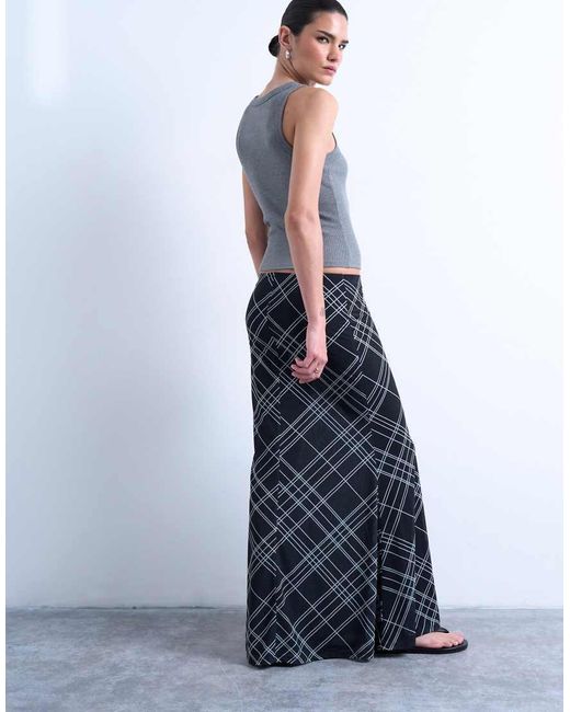 TOPSHOP Blue Check Print Maxi Skirt