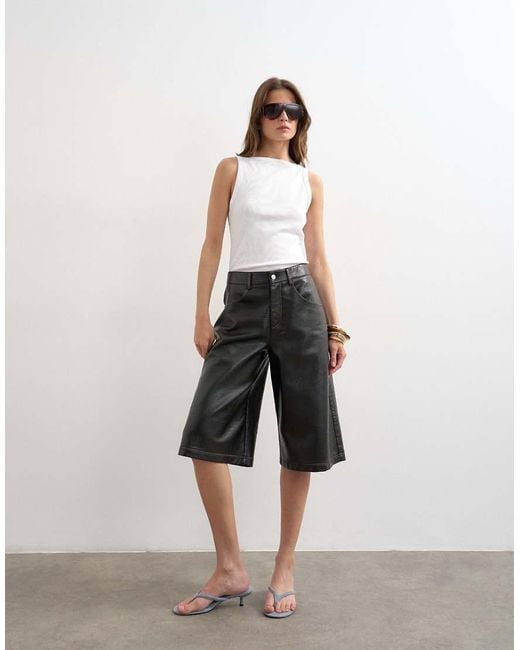 TOPSHOP Black Faux Leather Longline Short