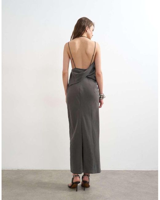 TOPSHOP White Asymmetric Ruched Side Maxi Dress