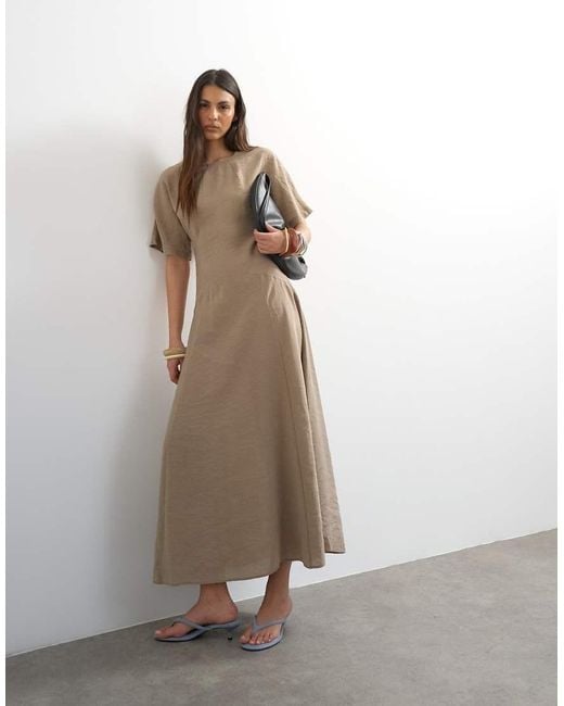 TOPSHOP Natural Cupro Dropped Waist Maxi T-Shirt Dress