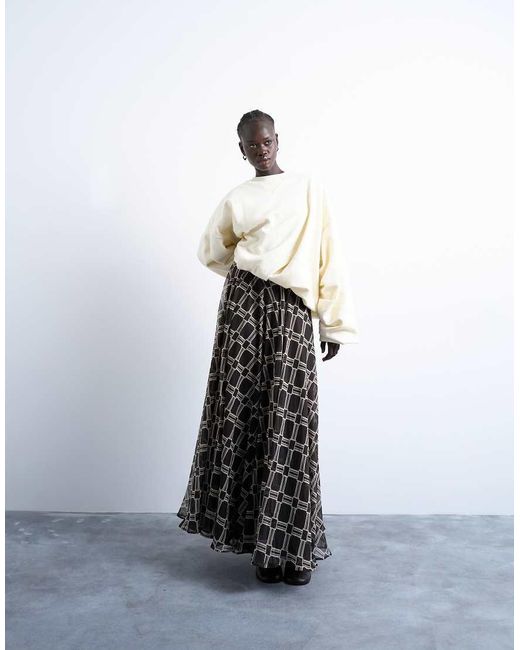 TOPSHOP White Check Print Full Circle Maxi Skirt
