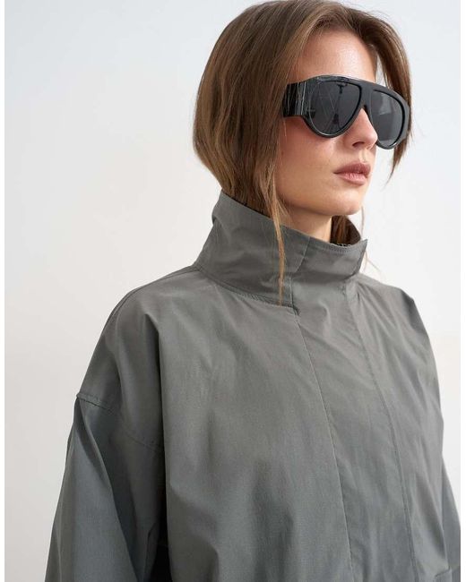 TOPSHOP Gray Techy Funnel Neck Jersey Track Top