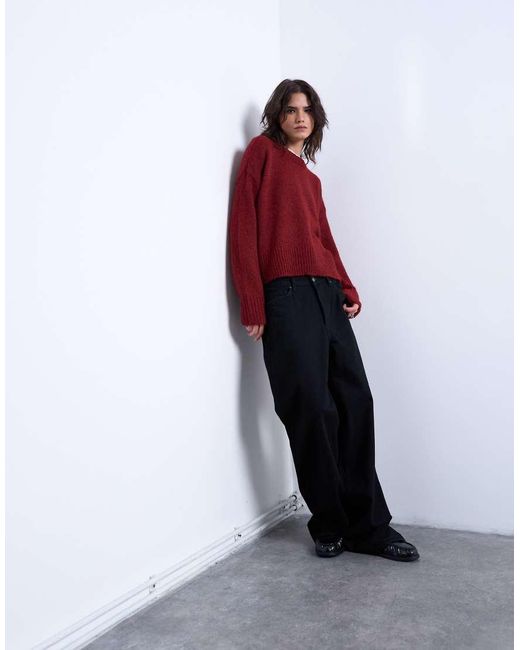 TOPSHOP Red Knitted Wool Blend Fluffy Ultimate Jumper