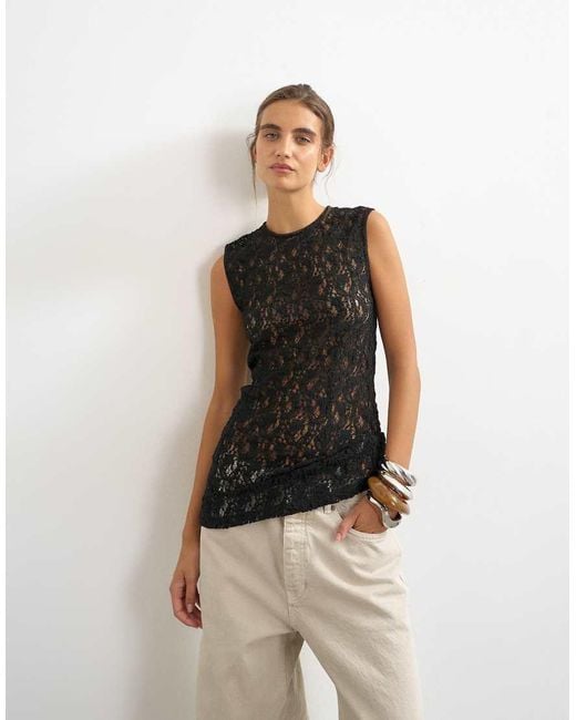 TOPSHOP Black Lace Tank Top