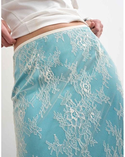 TOPSHOP White Lace Midi Skirt With Insert