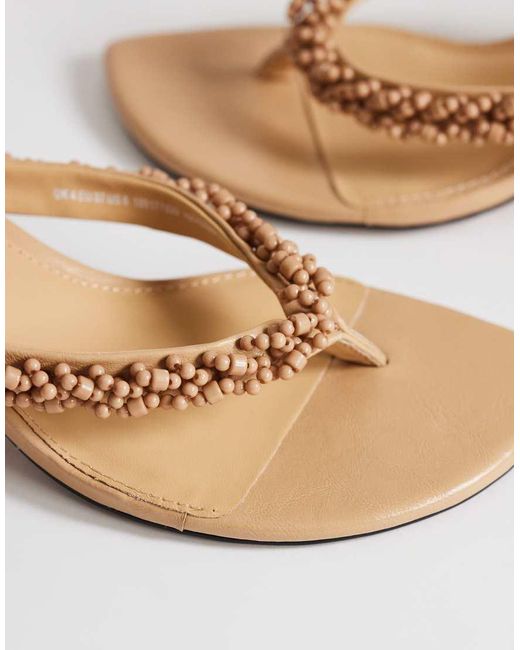 TOPSHOP White Nolan Beaded Toe Thong Mid Heel Sandal