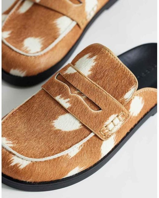 TOPSHOP White Addie Hair On Real Leather Mule Loafer