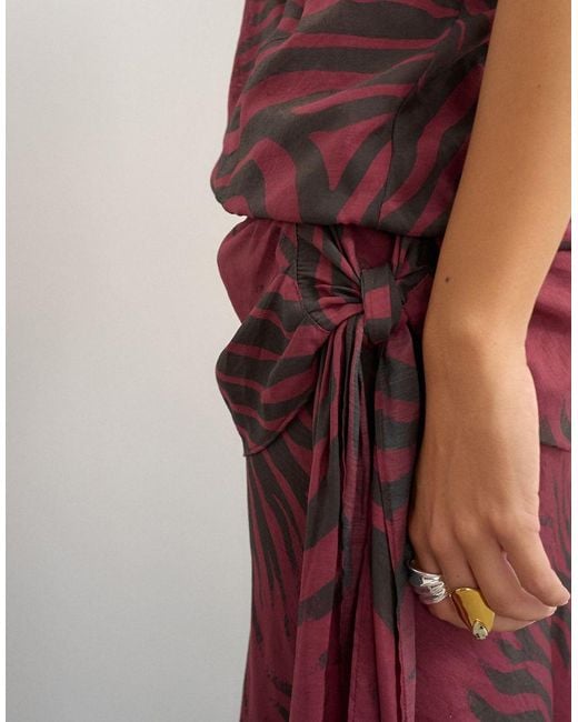 TOPSHOP Multicolor Halter Neck Dropped Waist Tie Detail Maxi Dress
