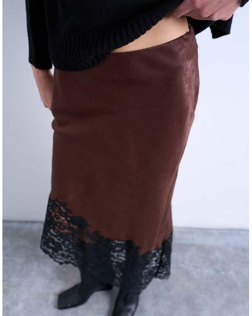 TOPSHOP White Satin Asymmetric Lace Hem Midaxi Skirt