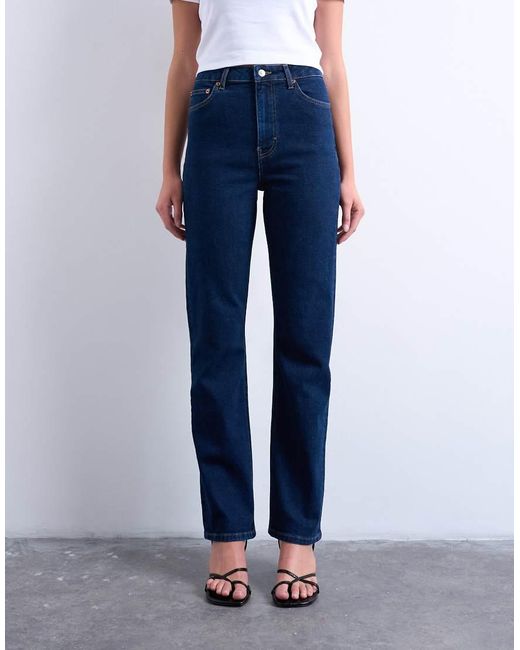 TOPSHOP Blue Dree High Rise Slim Straight Leg Jean