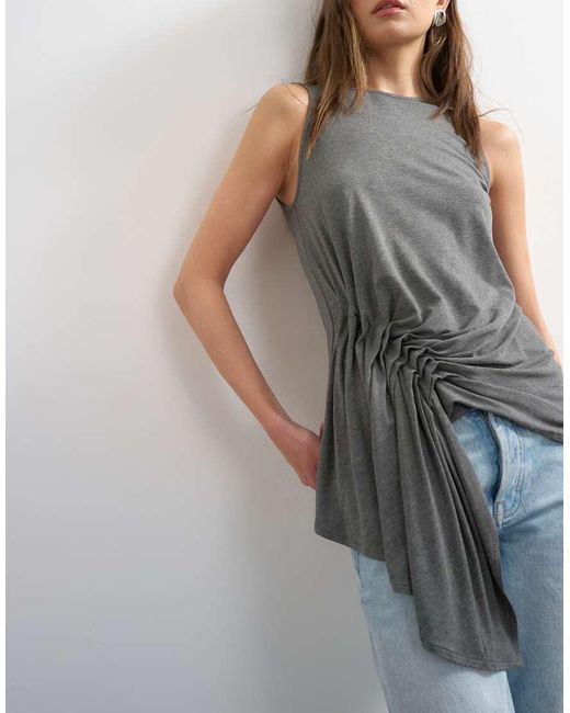 TOPSHOP Gray Drape Side Detail Tank Top