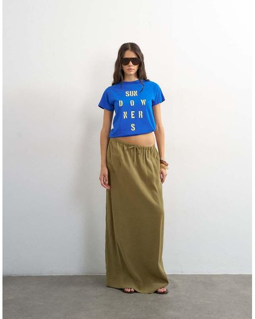 TOPSHOP Brown Tie Waist Slouchy Slim Maxi Skirt
