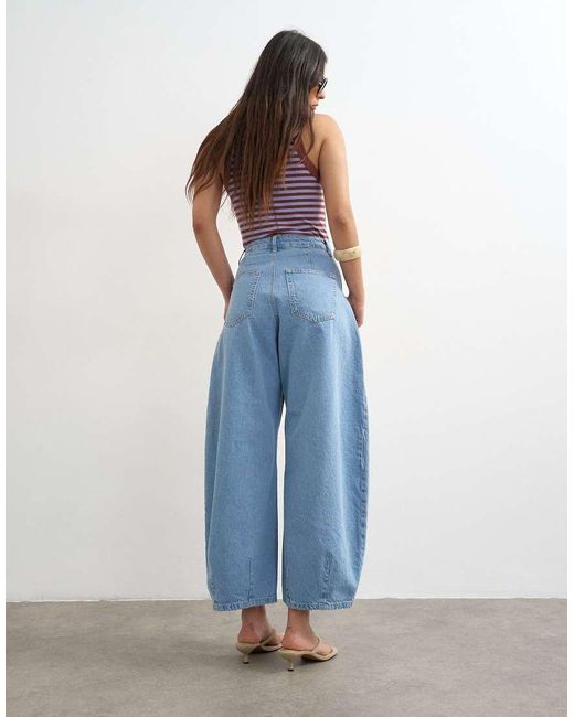 TOPSHOP Blue Cocoon Mid Rise Barrel Jean