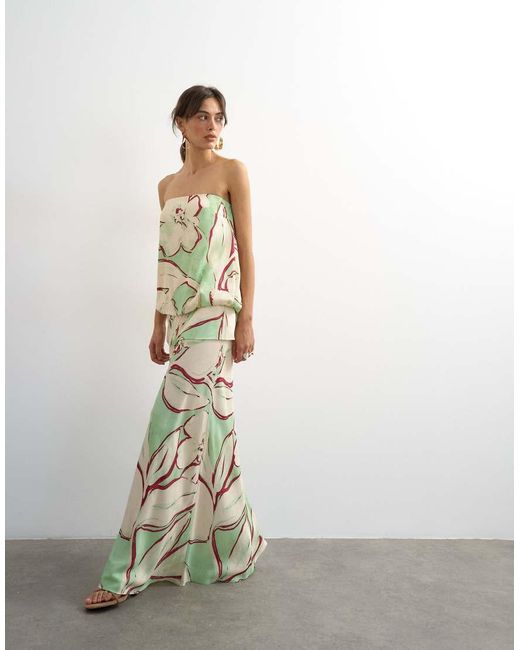 TOPSHOP White Satin Dropped Waist Blouson Bandeau Maxi Dress