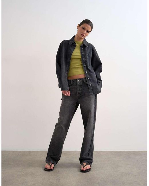 TOPSHOP Black Denim Shacket With Side Panel