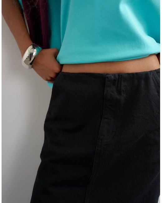 TOPSHOP Black Denim 90s Low Rise Pencil Skirt