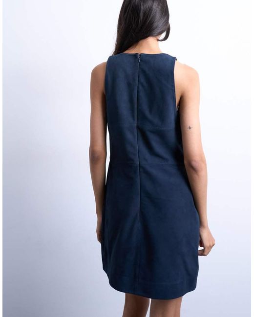 TOPSHOP Blue Real Suede Square Neck Halter Neck Mini Dress