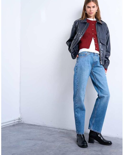 TOPSHOP Blue Runway Mid Rise Straight Jeans